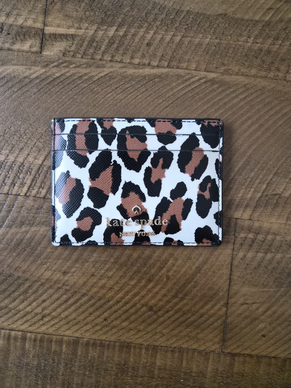 kate spade Leopard Print Card Holder in White, Brown & Black